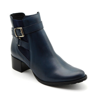 Adriana Navy Leather Ankle Boots