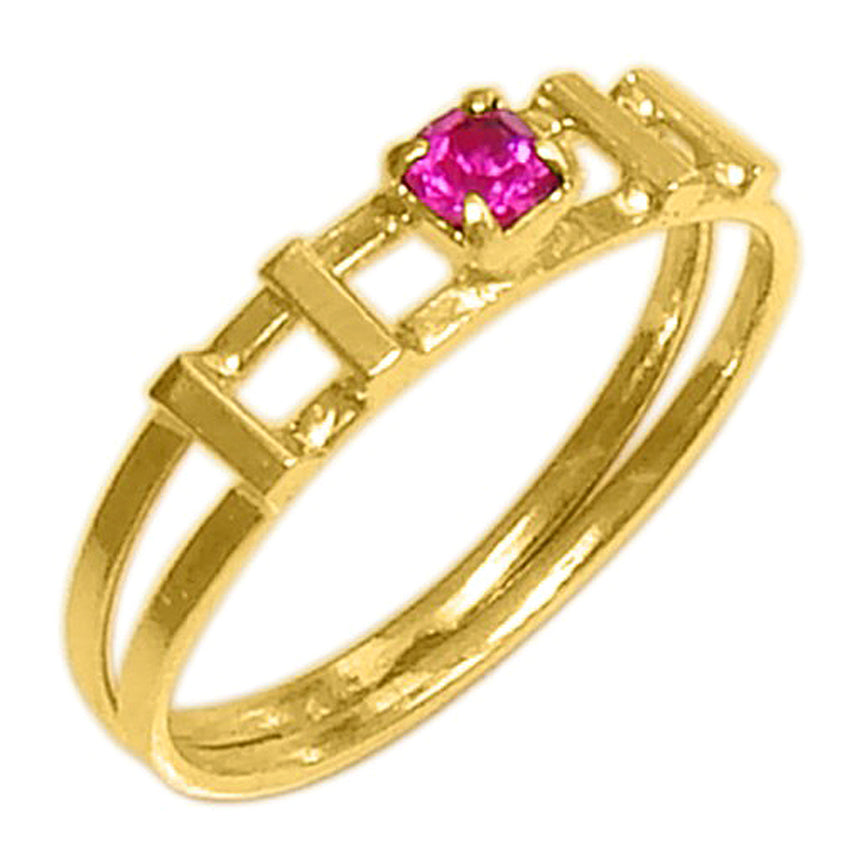 18k Gold Plated Square Halo Ring with Pink Rhinestone