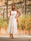 Audry Shirred Midi Dress in White
