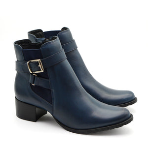 Adriana Navy Leather Ankle Boots