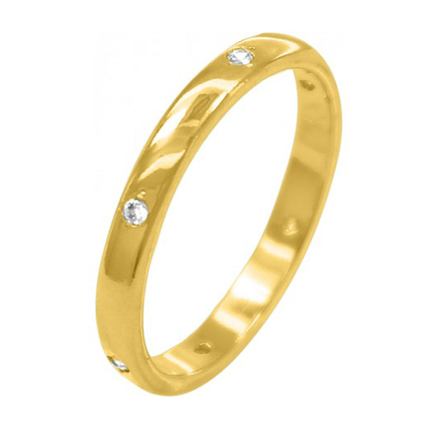 Plain 18K Gold Ring with Rhinestones