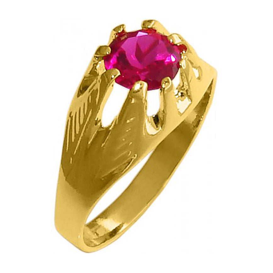 18k Gold Plated Round Halo Ring with Pink Rhinestone