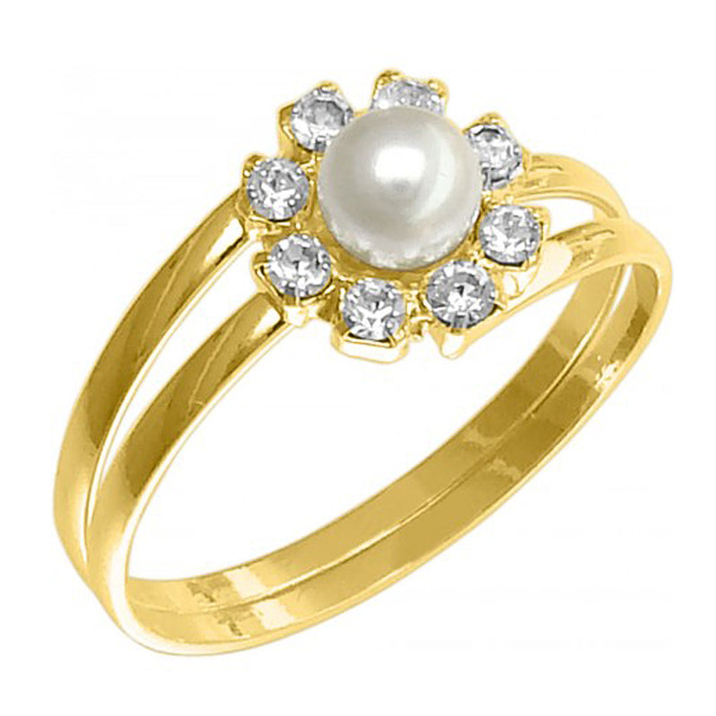 18k Gold Plated Round Ring with Rhinestone & Pearl