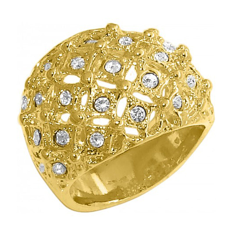 Becky 18k Gold Plated Round Ring with Rhinestone