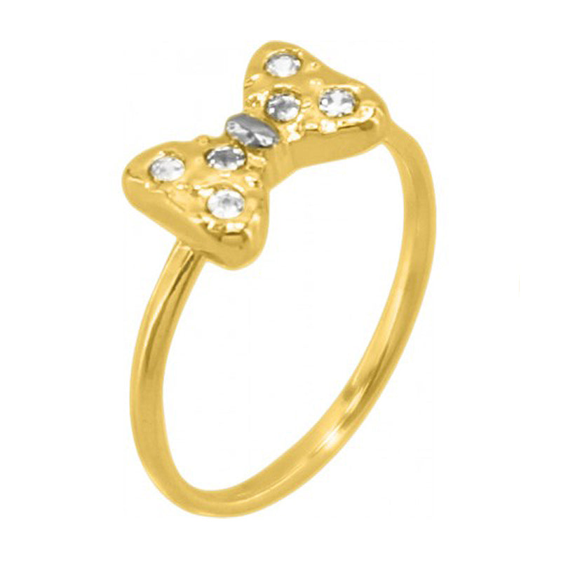 Bowknot 18k Gold Plated Round Ring with Rhinestone