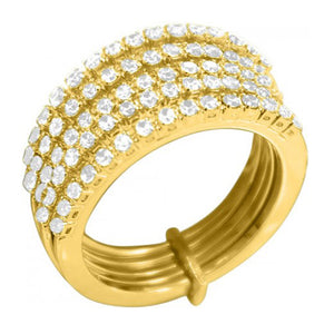 Wide 18k Gold Plated Round Ring with Rhinestone