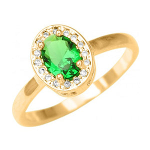 Princess Cut Oval Shape Ring with Green Christal 18k Gold Plated