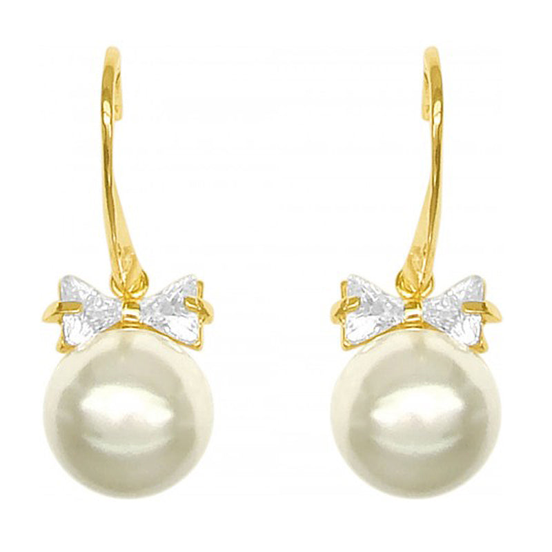 Diva Earrings with Crystal Encrusted Pearl Drop in Gold