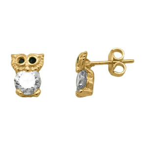Betta Crystal Studs Owl Earrings in Gold
