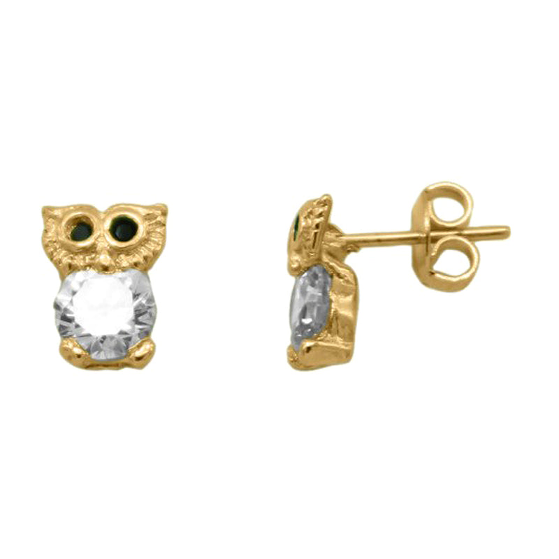 Betta Crystal Studs Owl Earrings in Gold