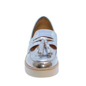 Dani Victoria Loafer Slip On Sneakers in Metallic Mirror Silver