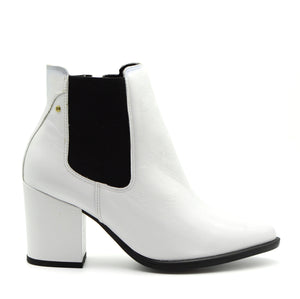 Snow White Patent Pointed Toe Ankle Boots
