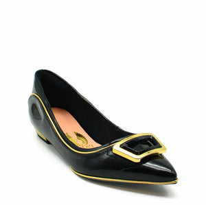 Mila Pointed Ballet Flat Shoes in Black Patent