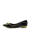Mila Pointed Ballet Flat Shoes in Black Patent
