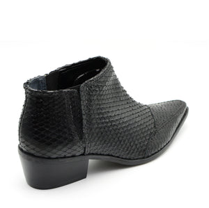 Heather Black Snake Leather Ankle Boots