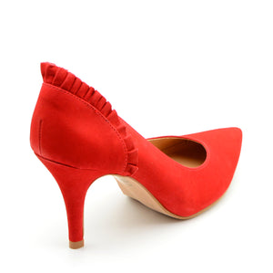Ruby Pointed High Heeled Court Shoes in Red