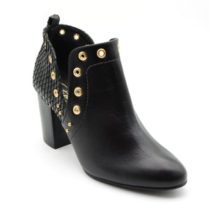 Juliana Black Ankle Boots with Gold Studs