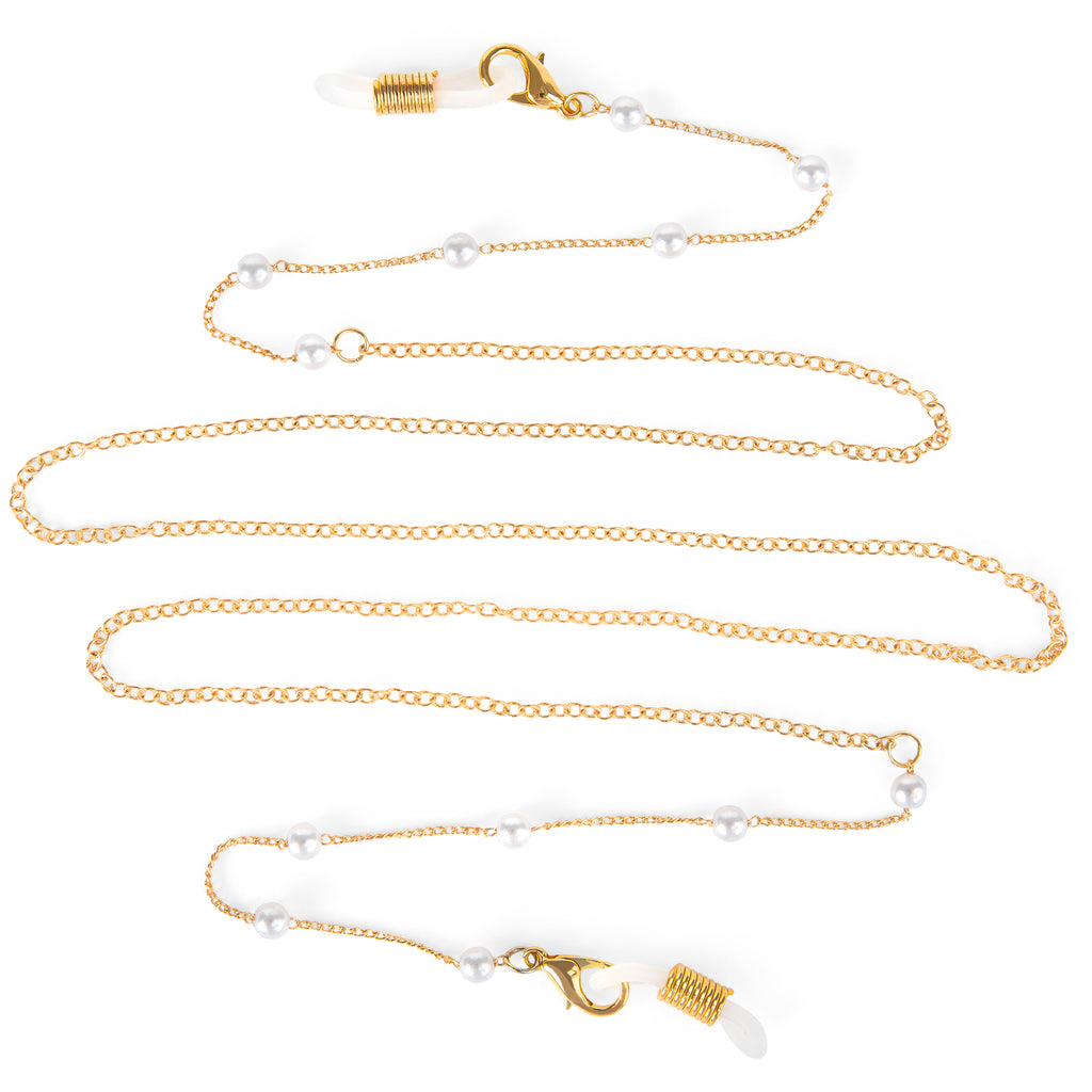 18K Gold Delicate Eyeglasses Chain with Pearl Studs