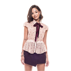 Gaia Lace Top With Velvet Bow