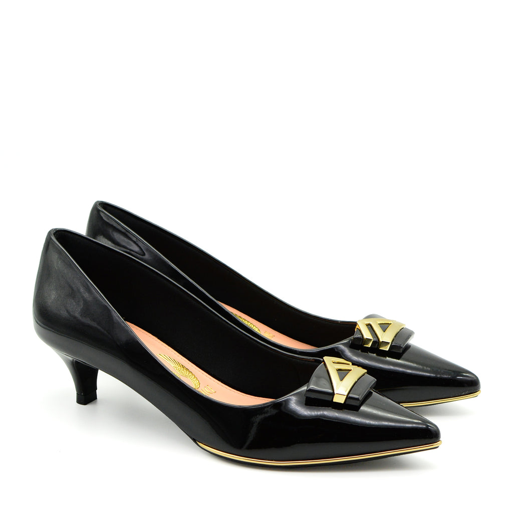 Lucia Pointed Mid-Heeled Court Shoes in Black