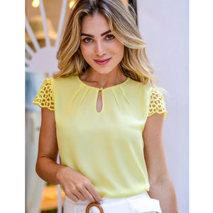 Mila Lace Shoulder Top in Yellow