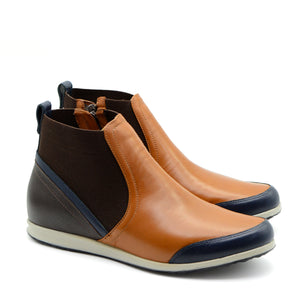 Sandy Tan, Navy & Brown Ankle Boots