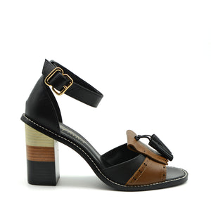 Sofia Black & Brown Leather Stacked Block Heel