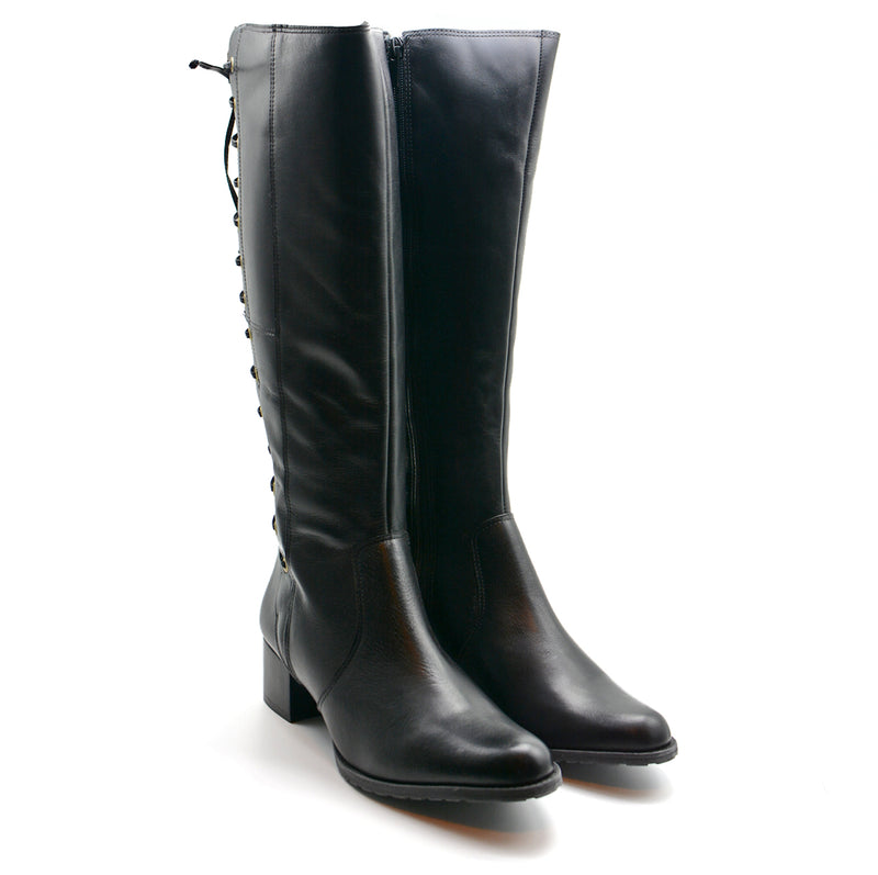Isabella Black Leather Knee High Boots