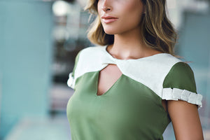 Kathryn Twisted-Front Top in Green & Beige
