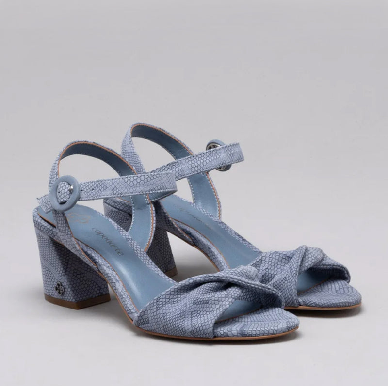 Martina Block Heeled Ladies Sandals in Blue - Leather Heal Detailing