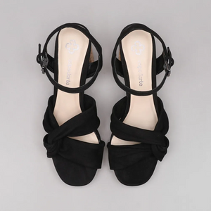 Julieta Platform Heeled Sandals in Black Suede