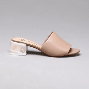 Valeria Acrylic Block Heel Mule in Nude Calf Leather
