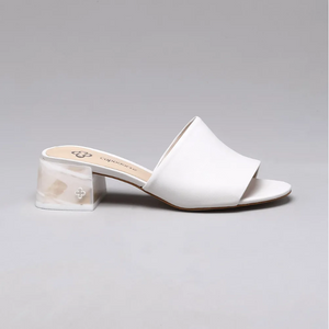 Valeria Acrylic Block Heel Mule in White Calf Leather