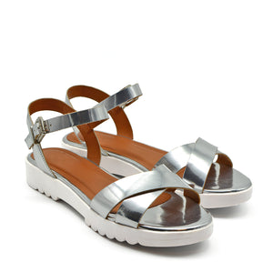 Janara Chunky Jelly Flat Sandals in Mirror Silver