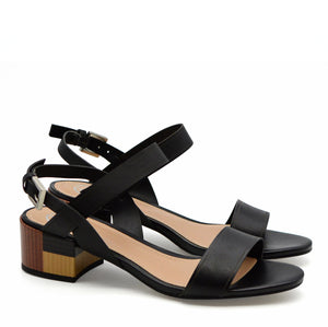Lia Block Heeled Sandals in Black Leather