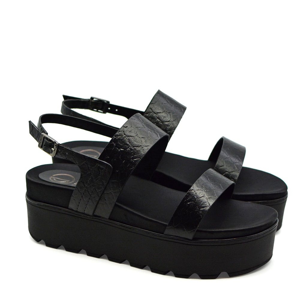 Alejandra Chunky Platform Heeled Sandal in Black Croc