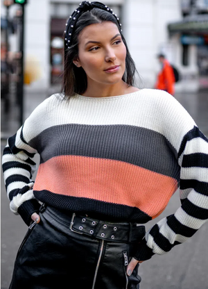 Laura Grey, Beige Black & Peach Knit