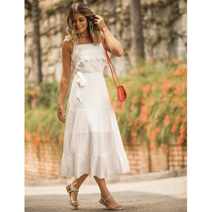 Audry Shirred Midi Dress in White